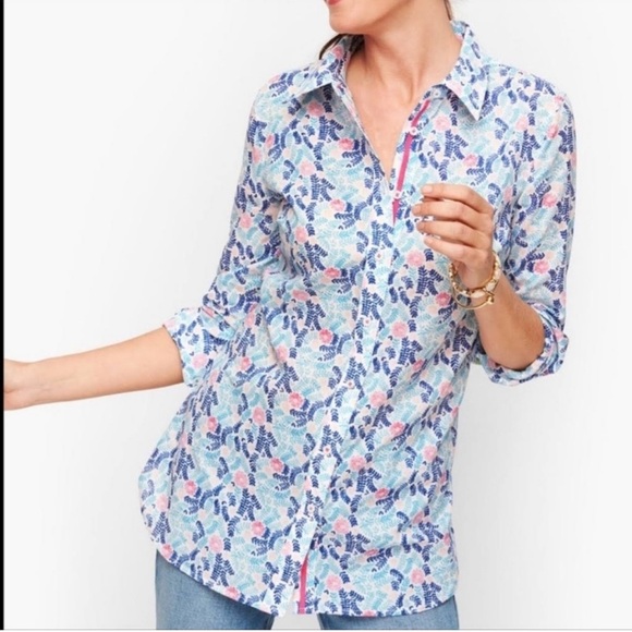 Talbots Floral Ferns Classic Cotton Button Up Shirt Size 3X - Picture 1 of 9